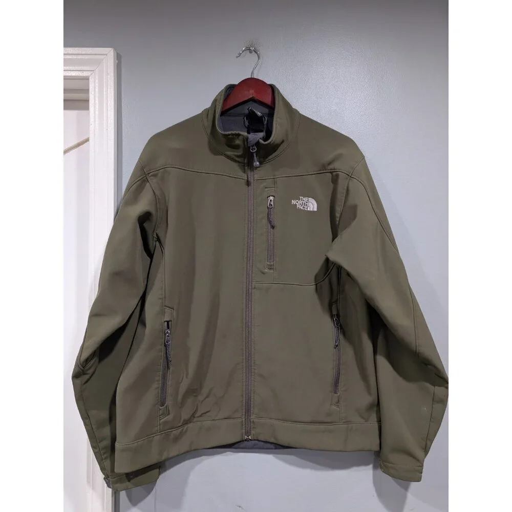North Face Jacket Mens Sz L Apex Softshell Full Zip Fleece Lined Outdoors Green